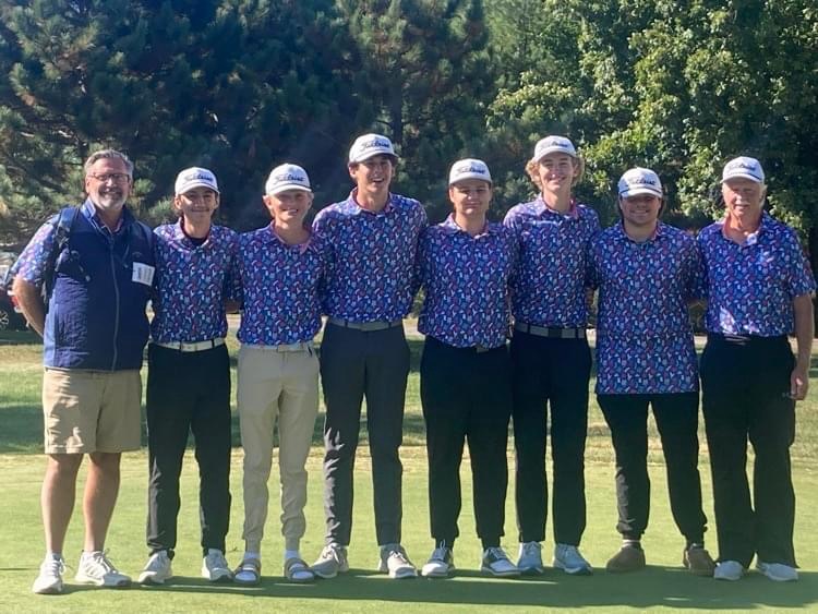 (l to r) Coach Greg Robinson, Landon Partee, Sully Hopper, Alec Williams, Ty Partee, Brayden Schleich, Gavin Kleist, and Asst Coach Pat Greenan